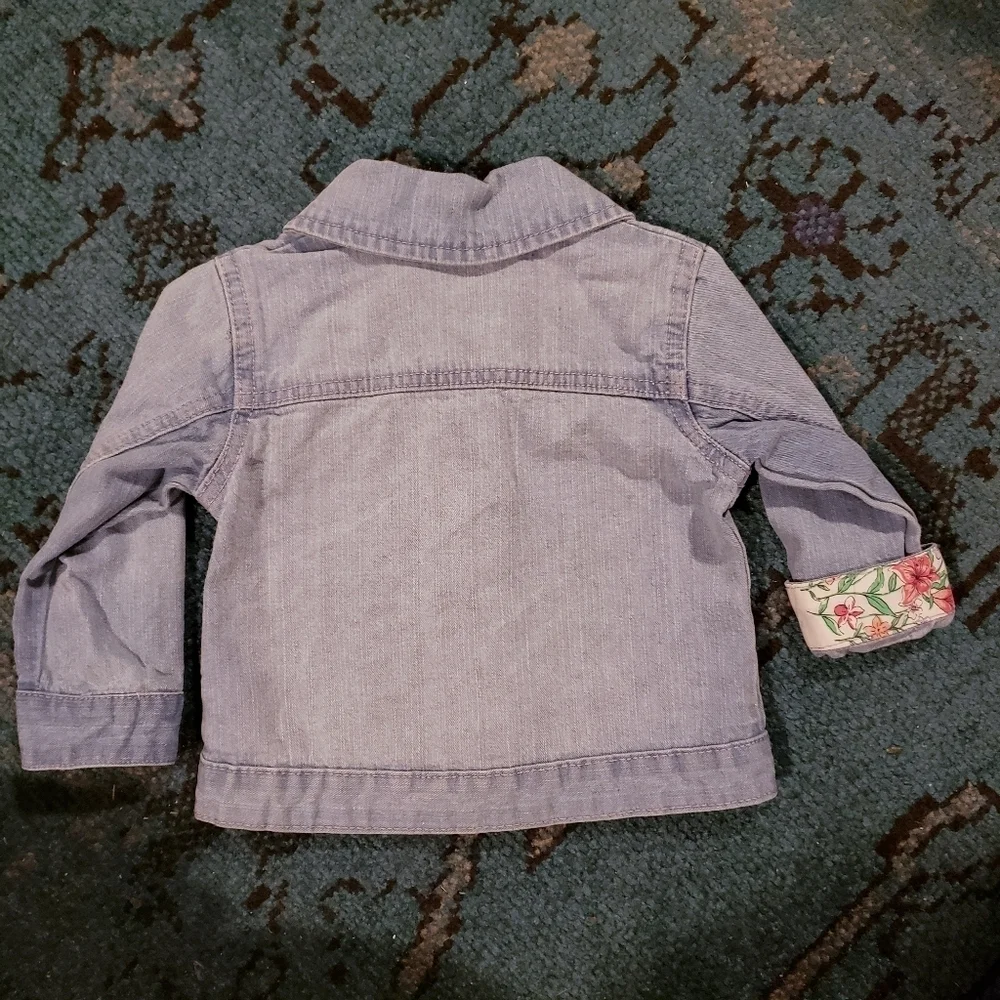 Carter's Jean Jacket Blue Floral Accents Roll Up